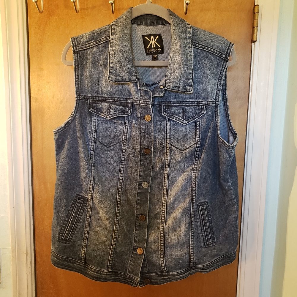 KARDASHIAN KOLLECTION DENIM collared VEST
